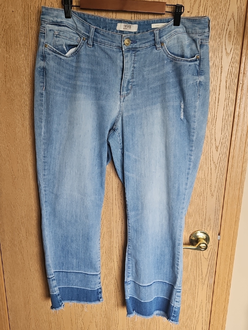 Vintage America Boho  Light Blue Ankle Crop Jeans